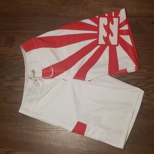 Men's Billabong Andy Irons Rising Sunboard shorts white with red detail. Size 30